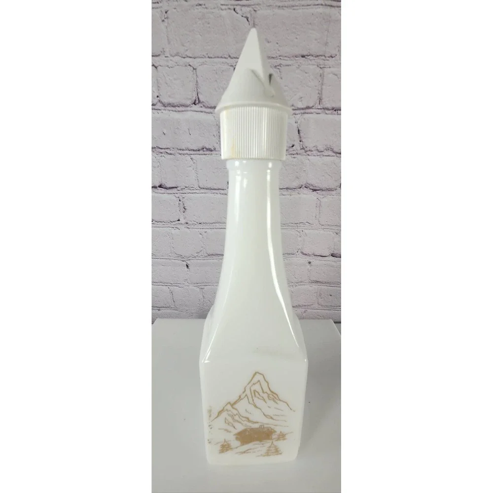 VINTAGE VANDERMINT WHITE MILK GLASS DECANTER NETHERLANDS ALPS MOUNTAINS